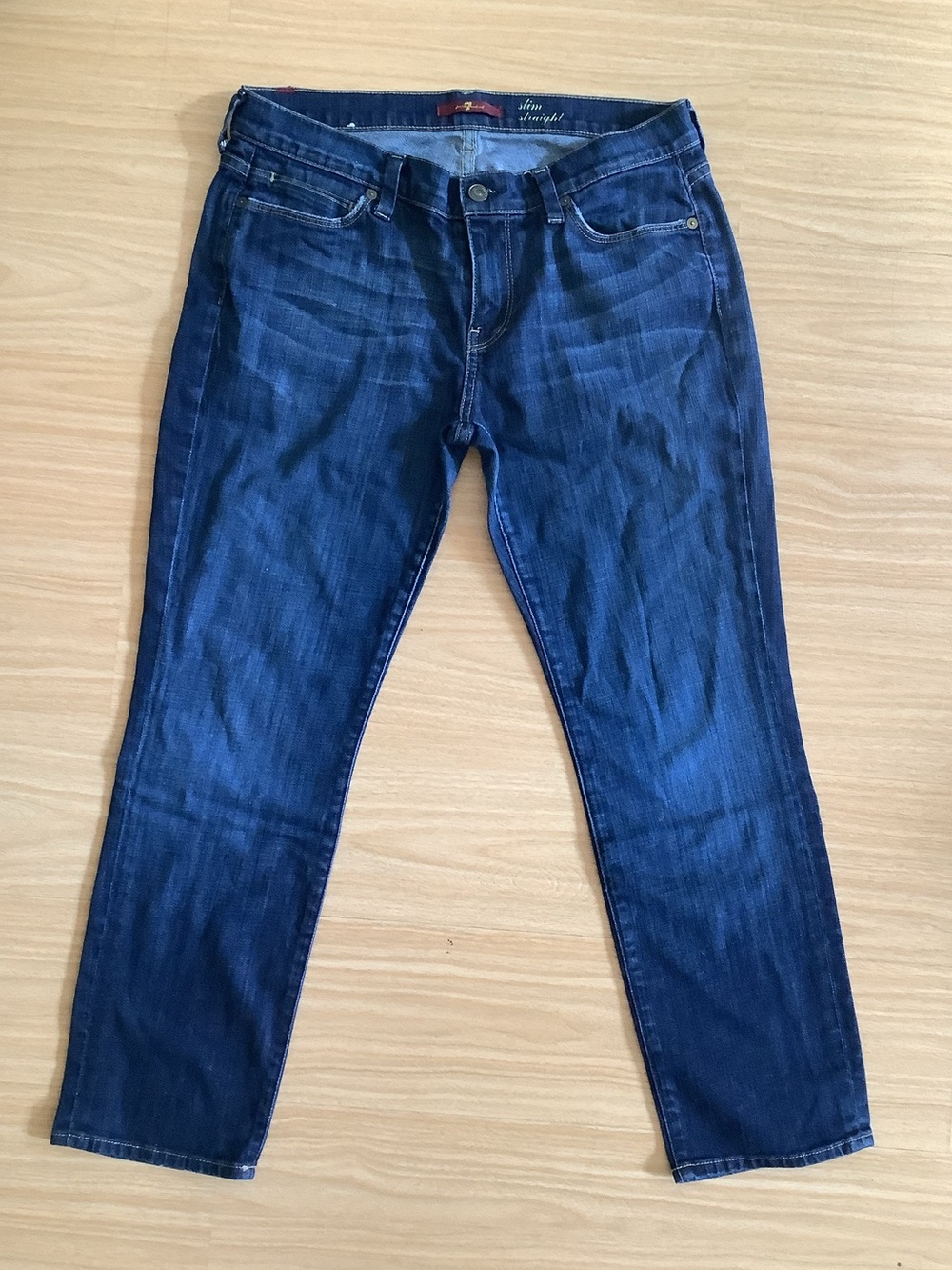 7 For All Mankind Slim Straight Ankle Jeans Dark Wash Stretch Denim, Size 30